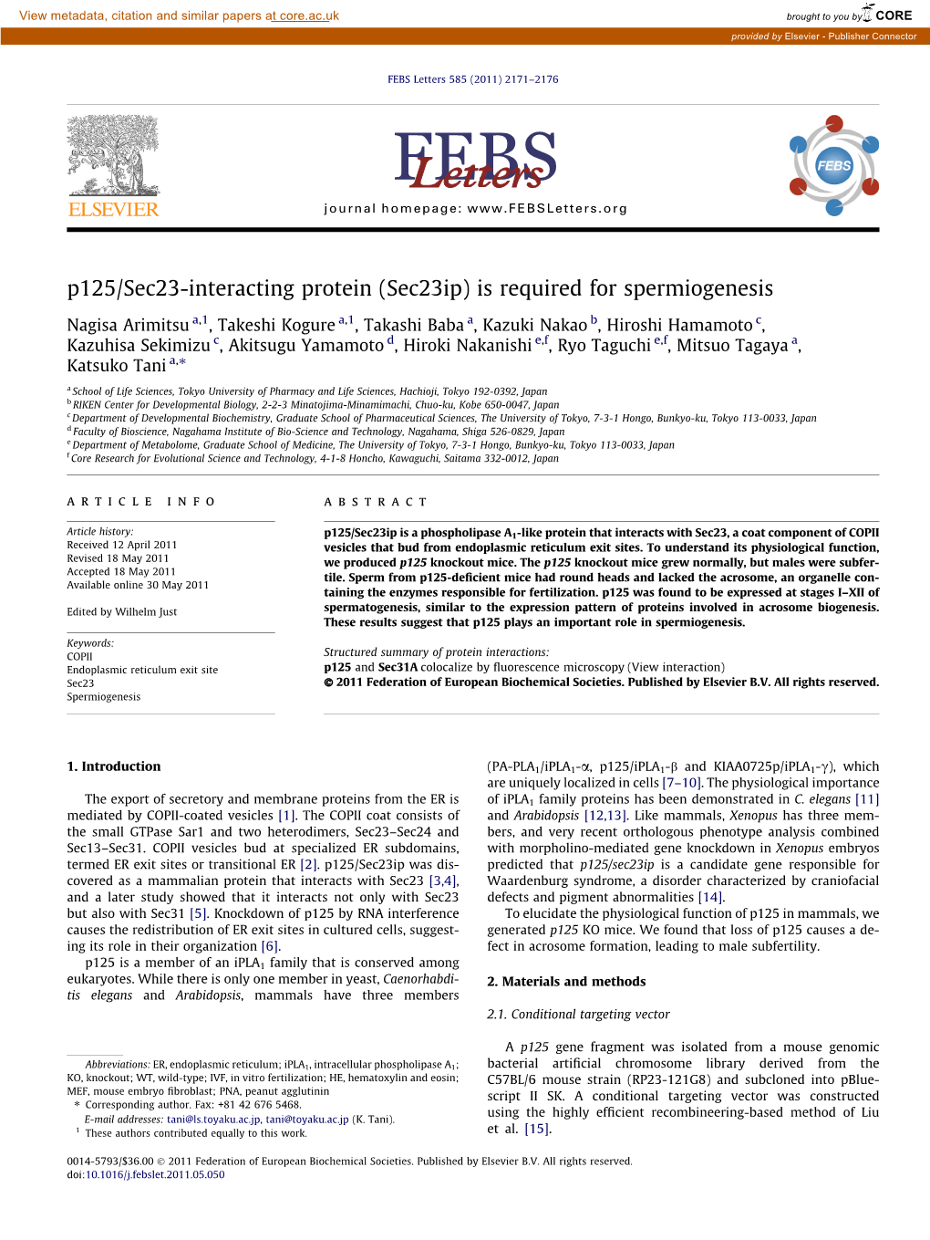 P125/Sec23-Interacting Protein (Sec23ip) Is Required for Spermiogenesis