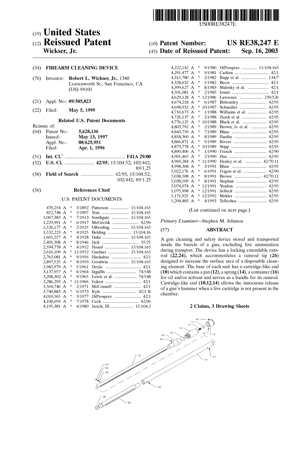 (19) United States (12) Reissued Patent (10) Patent Number: US RE38,247 E Wickser, Jr