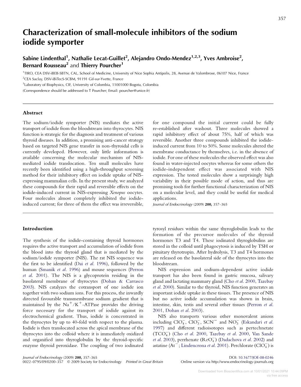 Characterization of Small-Molecule Inhibitors of the Sodium Iodide Symporter