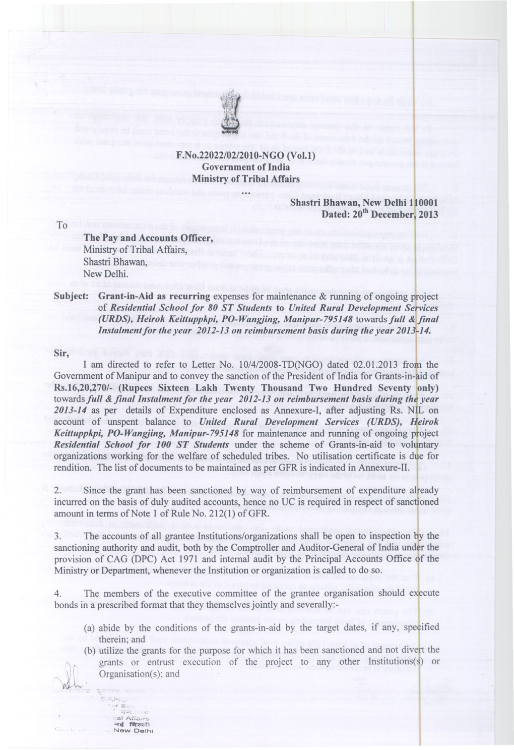 F.No.22022/02/2010-NGO (Yol.1) Government of India Ministry of Tribal Affairs