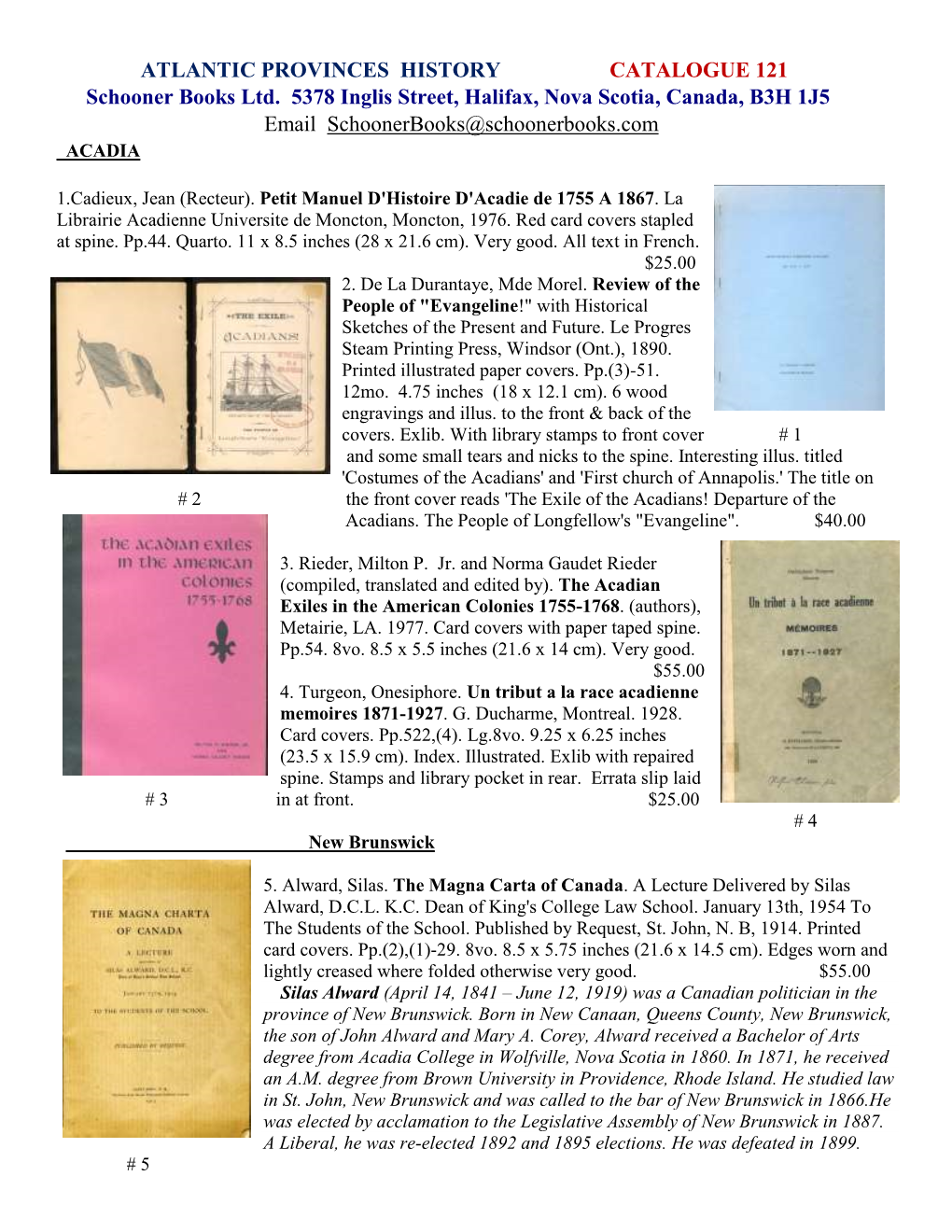 ATLANTIC PROVINCES HISTORY CATALOGUE 121 Schooner Books Ltd