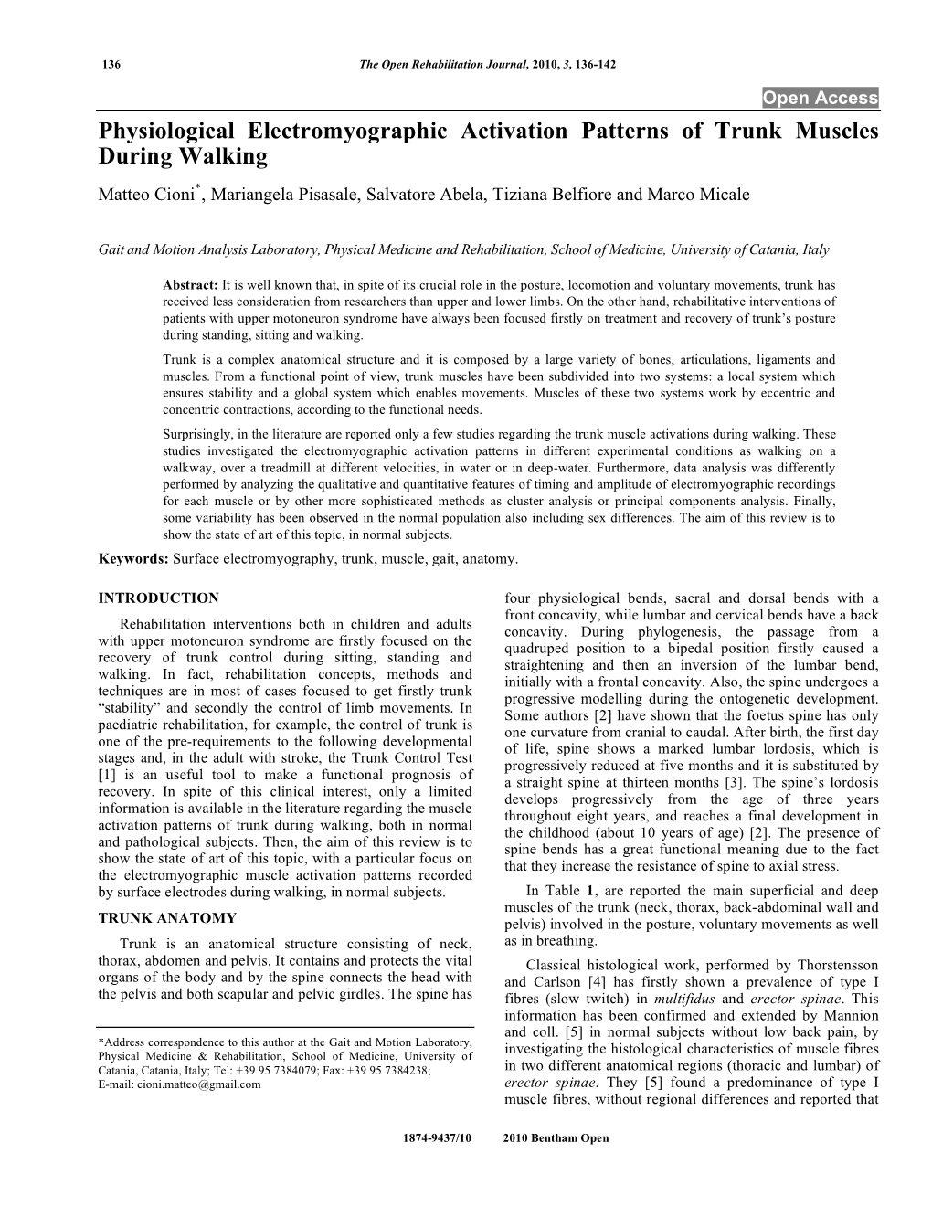 Physiological Electromyographic Activation Patterns of Trunk