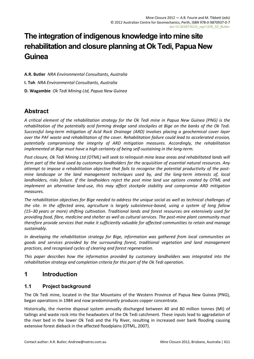 The Integration of Indigenous Knowledge Into Mine Site Rehabilitation and Closure Planning at Ok Tedi, Papua New Guinea