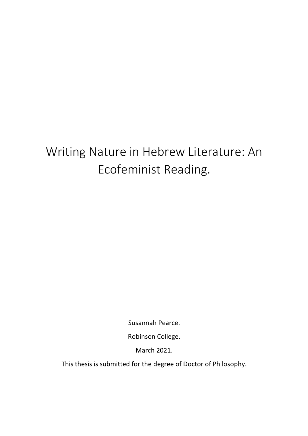 Writing Nature in Hebrew Literature: an Ecofeminist Reading