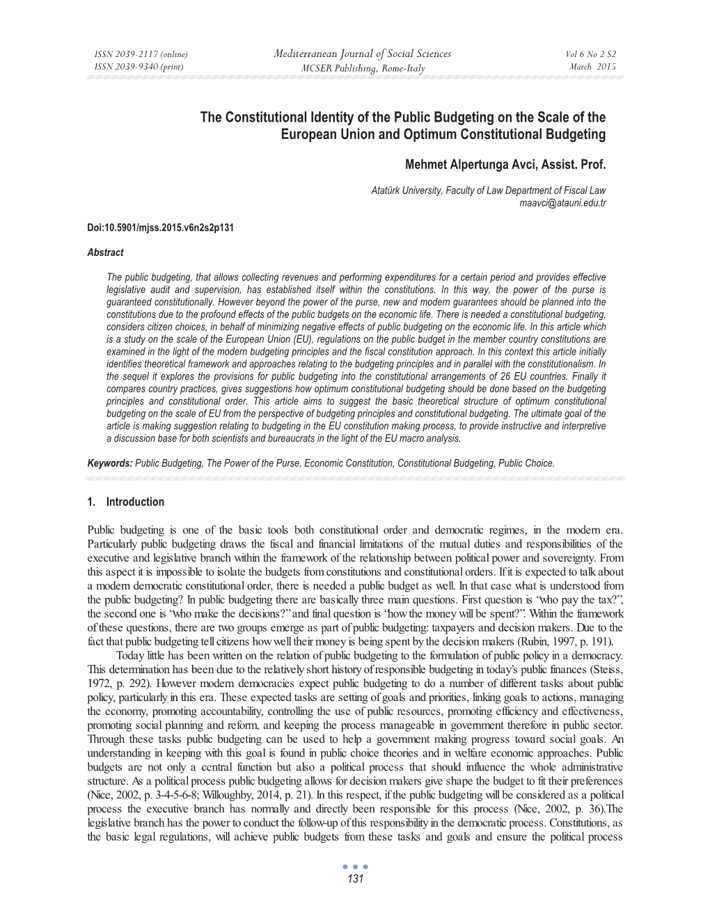 The Constitutional Identity of the Public Budgeting on the Scale of the European Union and Optimum Constitutional Budgeting