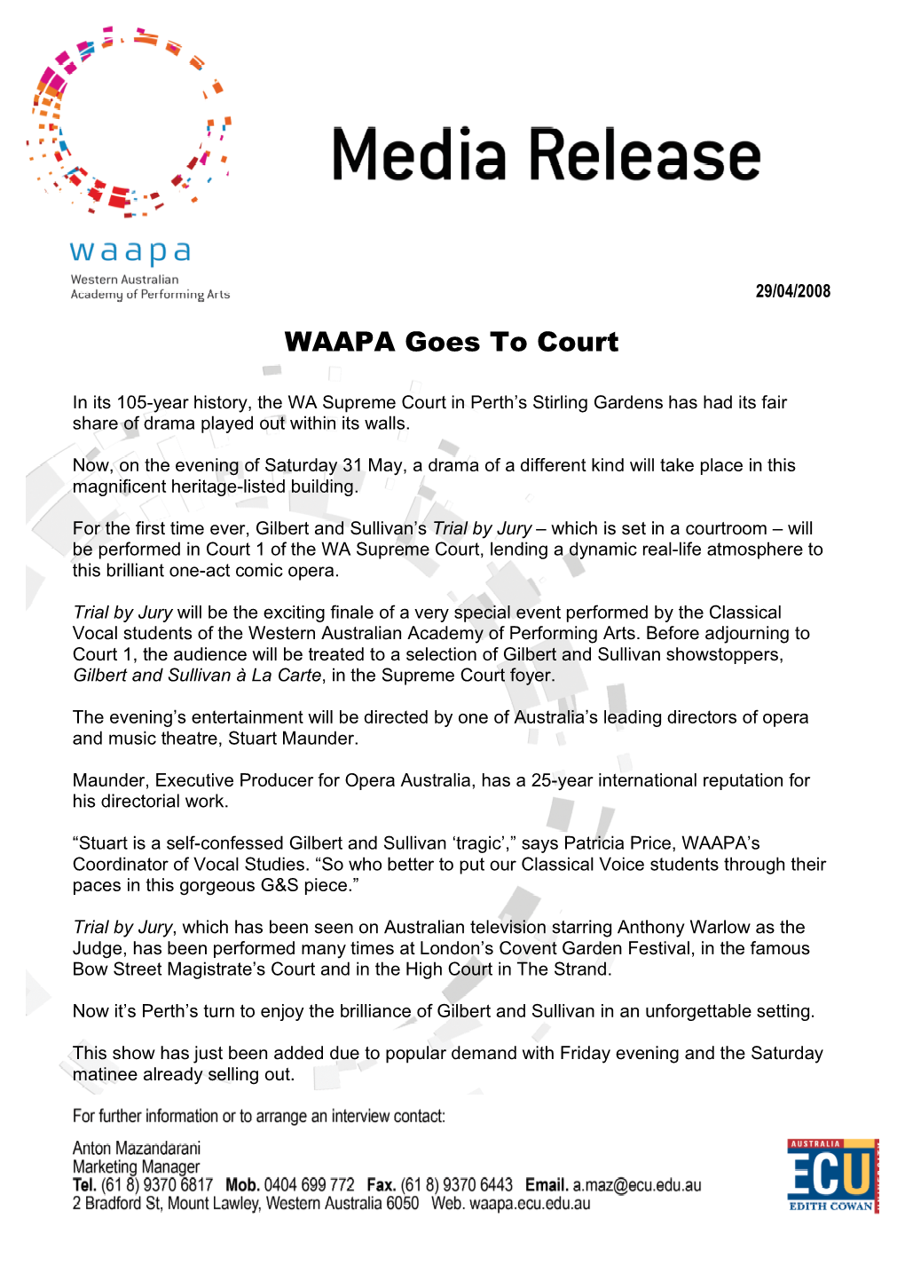 WAAPA Goes to Court