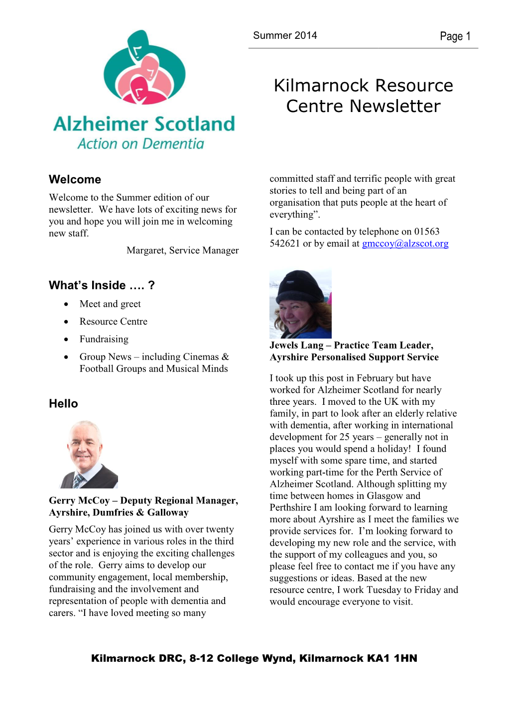 Kilmarnock Resource Centre Newsletter