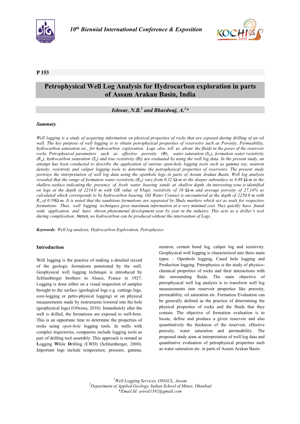 Petrophysical Well Log Analysis for Hydrocarbon Exploration in Parts of Assam Arakan Basin, India