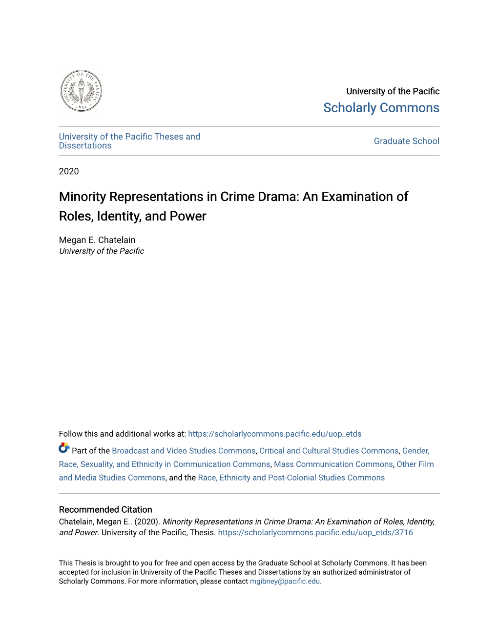 Minority Representations in Crime Drama: an Examination of Roles, Identity, and Power