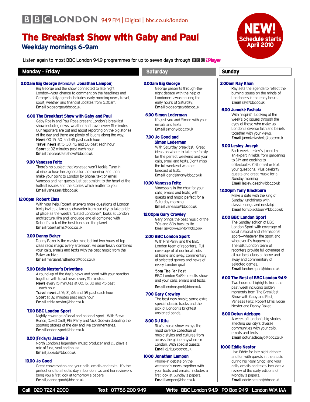 BBC London 94-9 Schedule