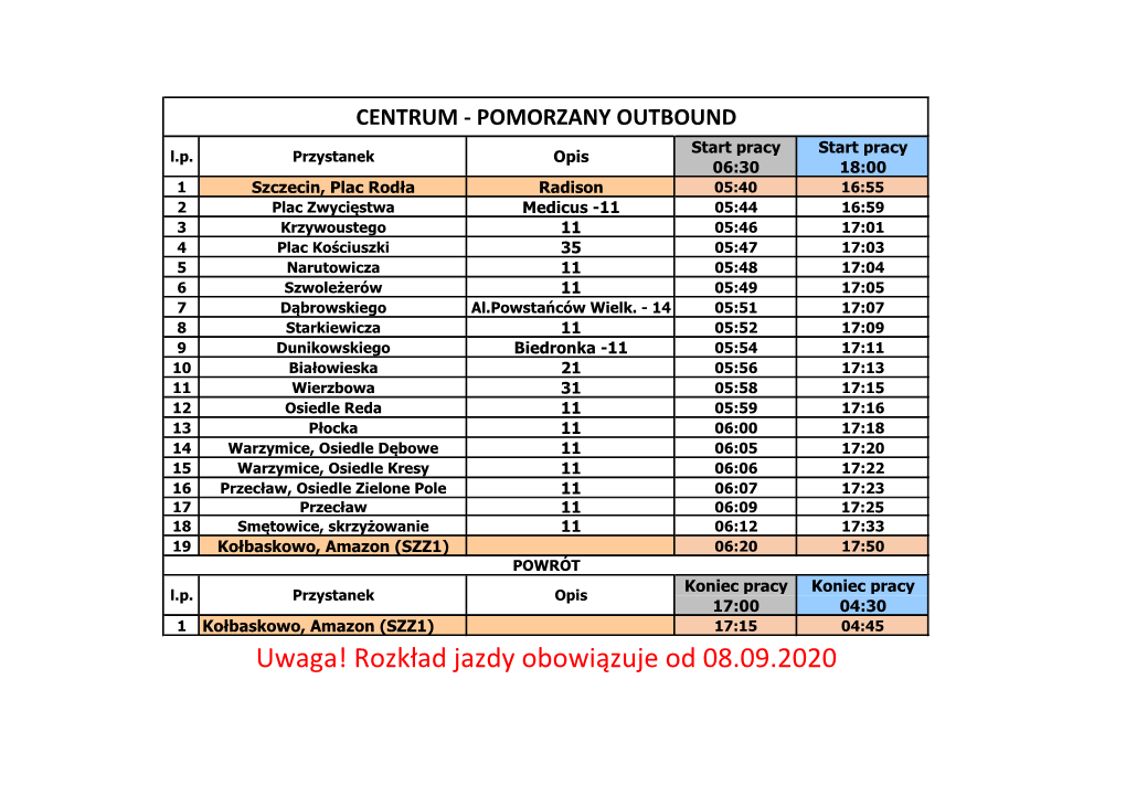 Rozkład Jazdy Obowiązuje Od 08.09.2020
