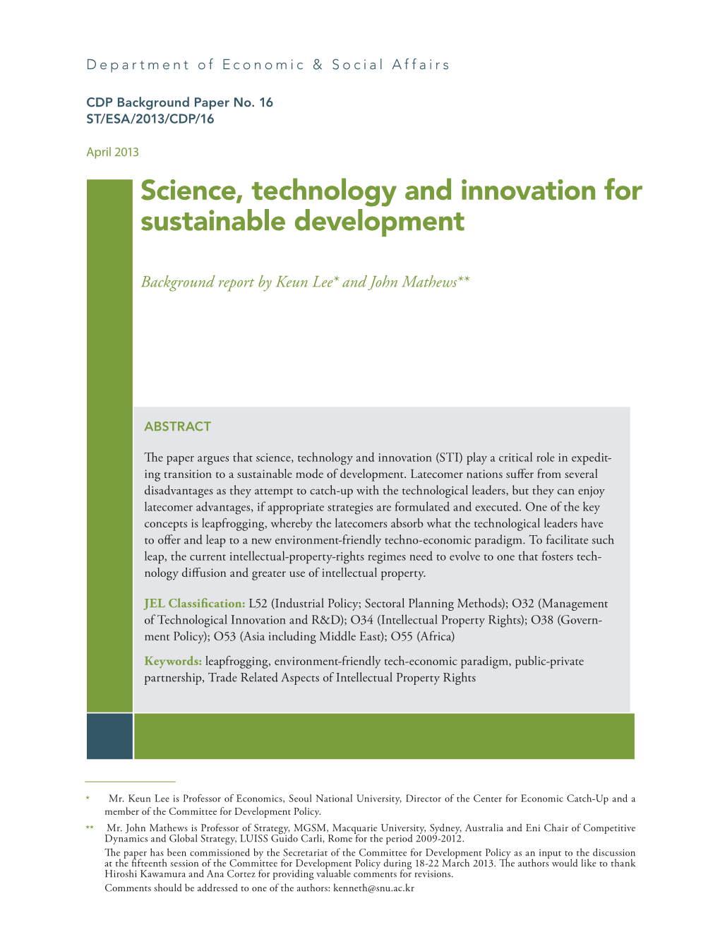 Science, Technology and Innovation for Sustainable Development