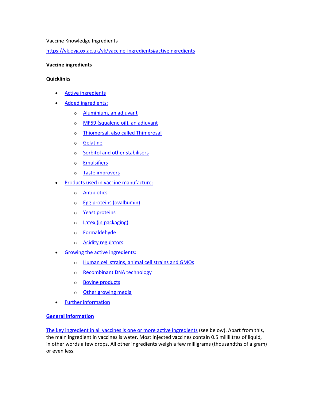Vaccine Knowledge Ingredients – Covid