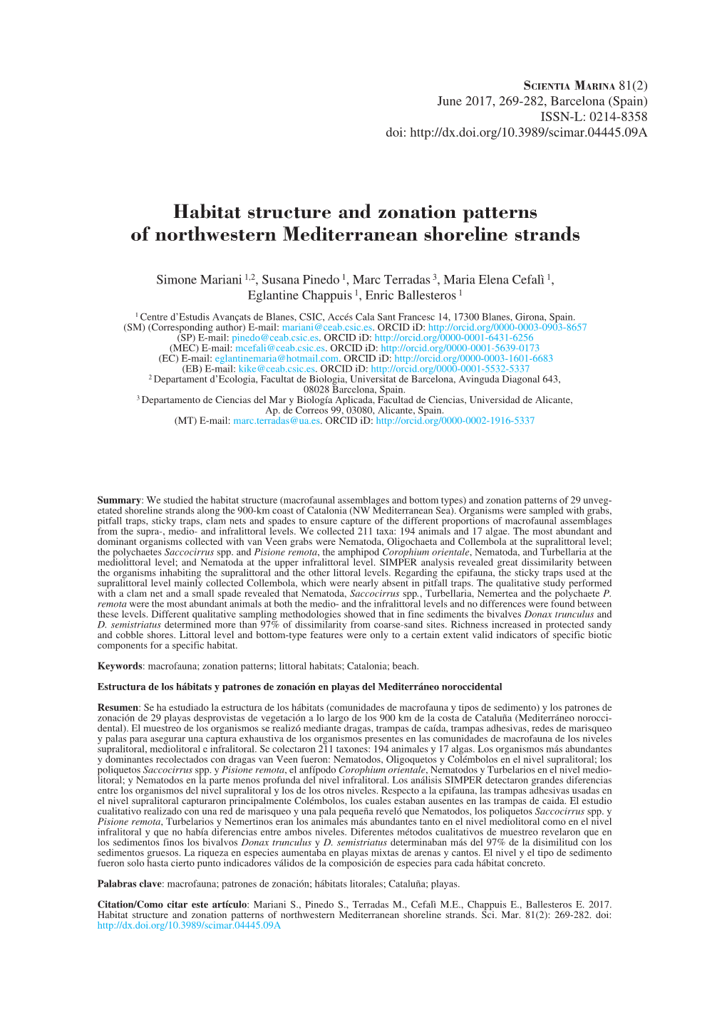 Habitat Structure and Zonation Patterns of Northwestern Mediterranean Shoreline Strands