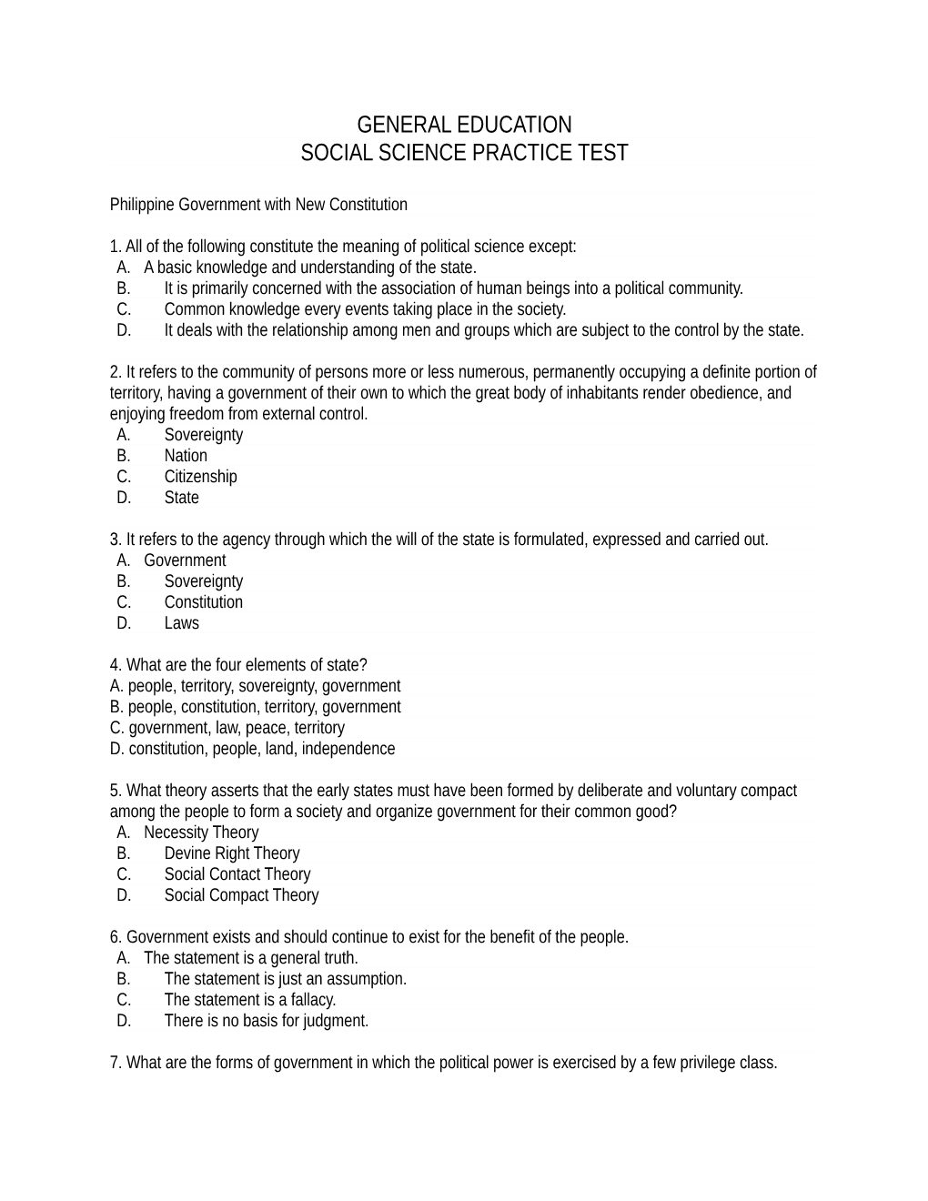 General Education Social Science Practice Test