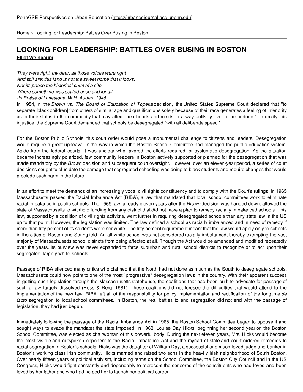 Looking for Leadership: Battles Over Busing in Boston