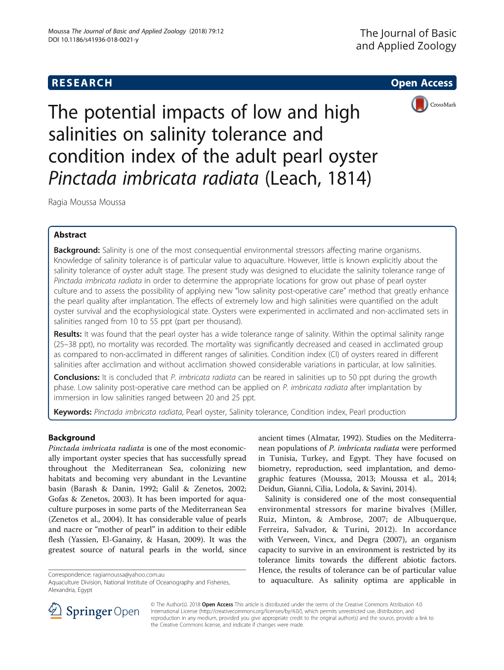 The Potential Impacts of Low and High Salinities on Salinity Tolerance And