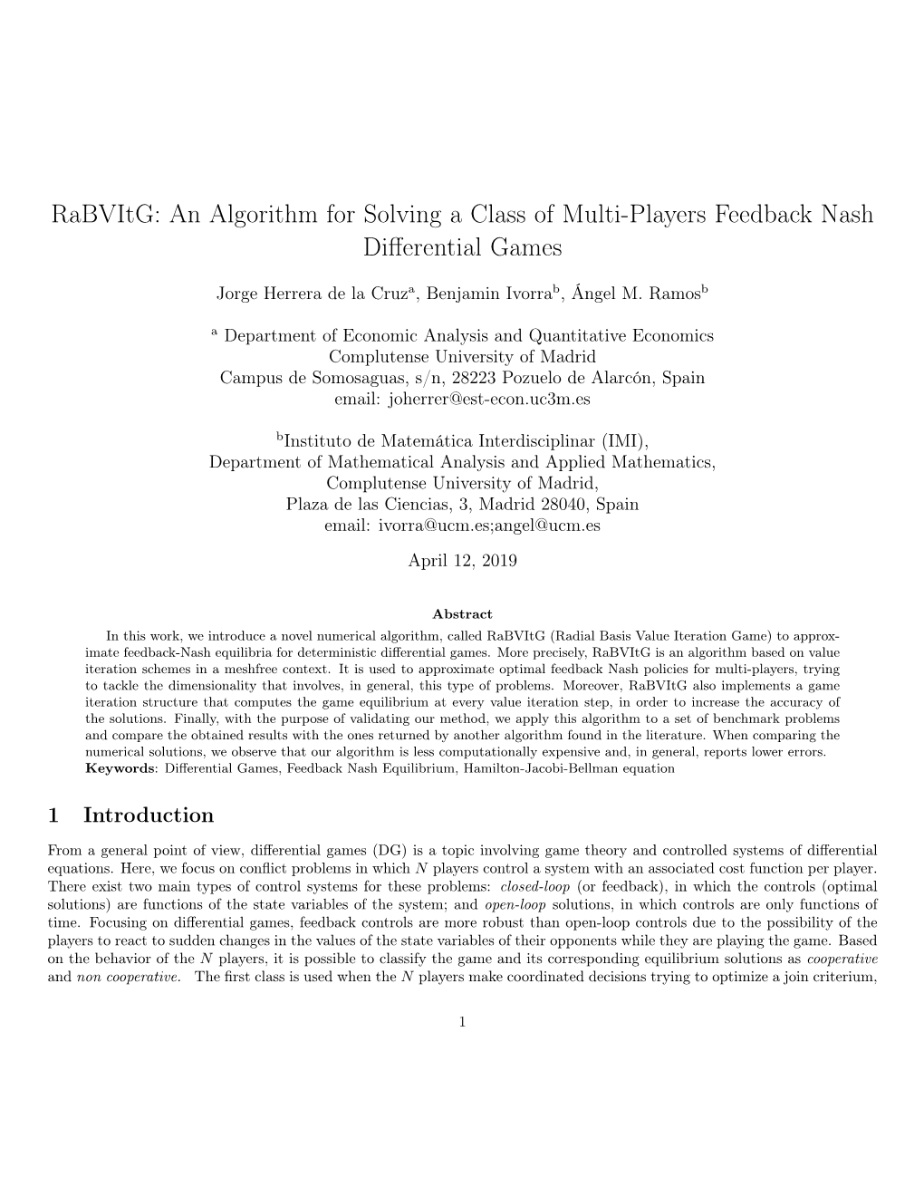 An Algorithm for Solving a Class of Multi-Players Feedback Nash Diﬀerential Games