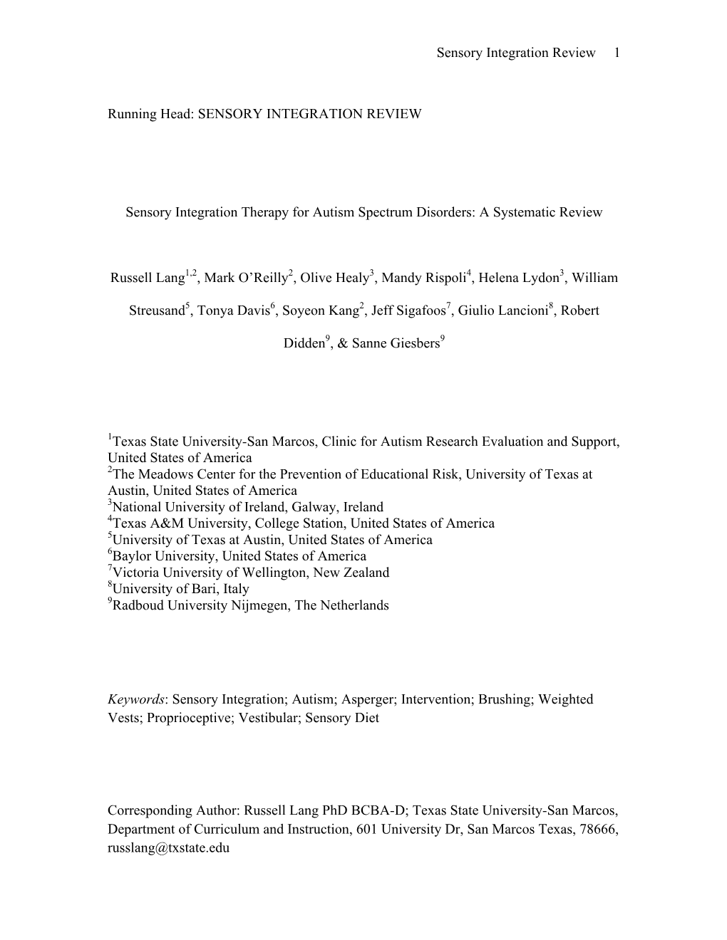 Sensory Integration Therapy for Autism Spectrum Disorders: a Systematic Review