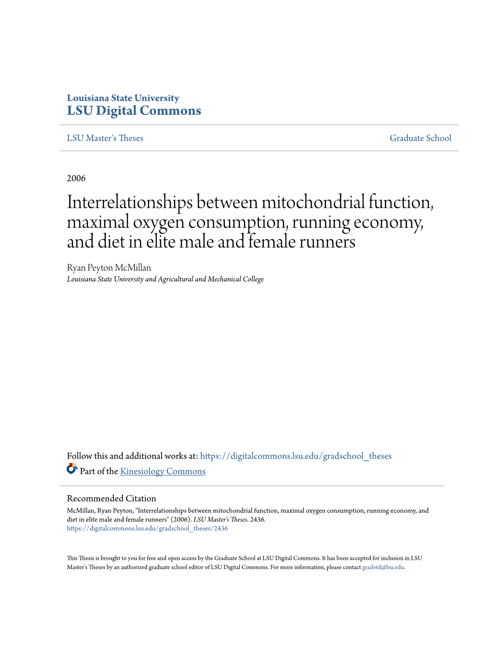 Interrelationships Between Mitochondrial Function, Maximal