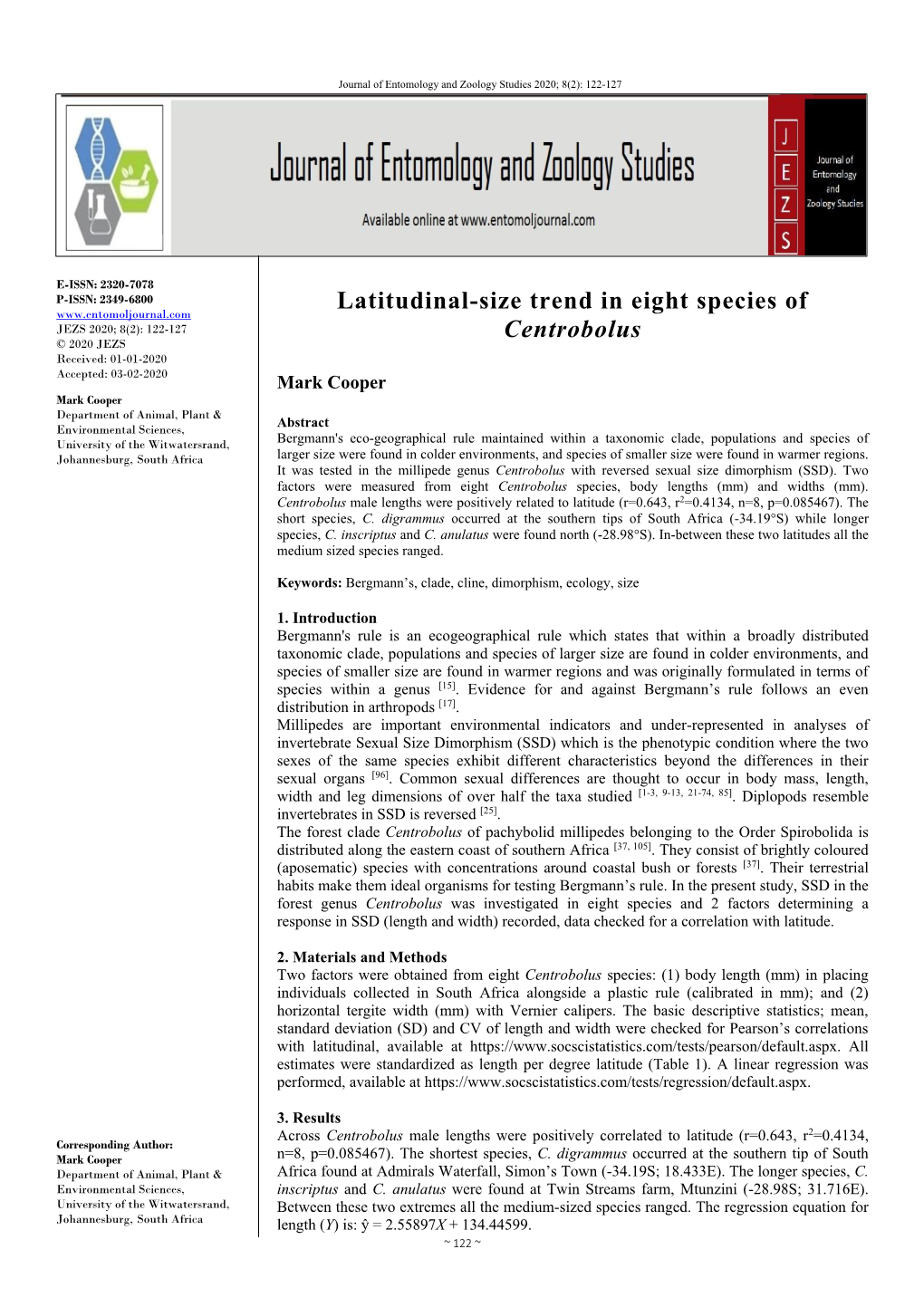 Latitudinal-Size Trend in Eight Species of Centrobolus