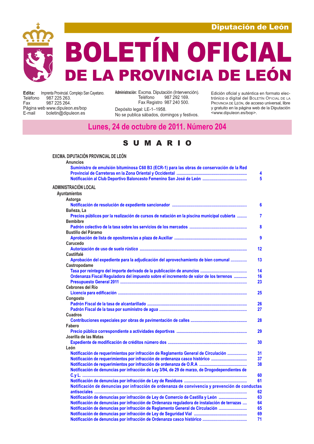 Boletín Oficial De La Provincia De León