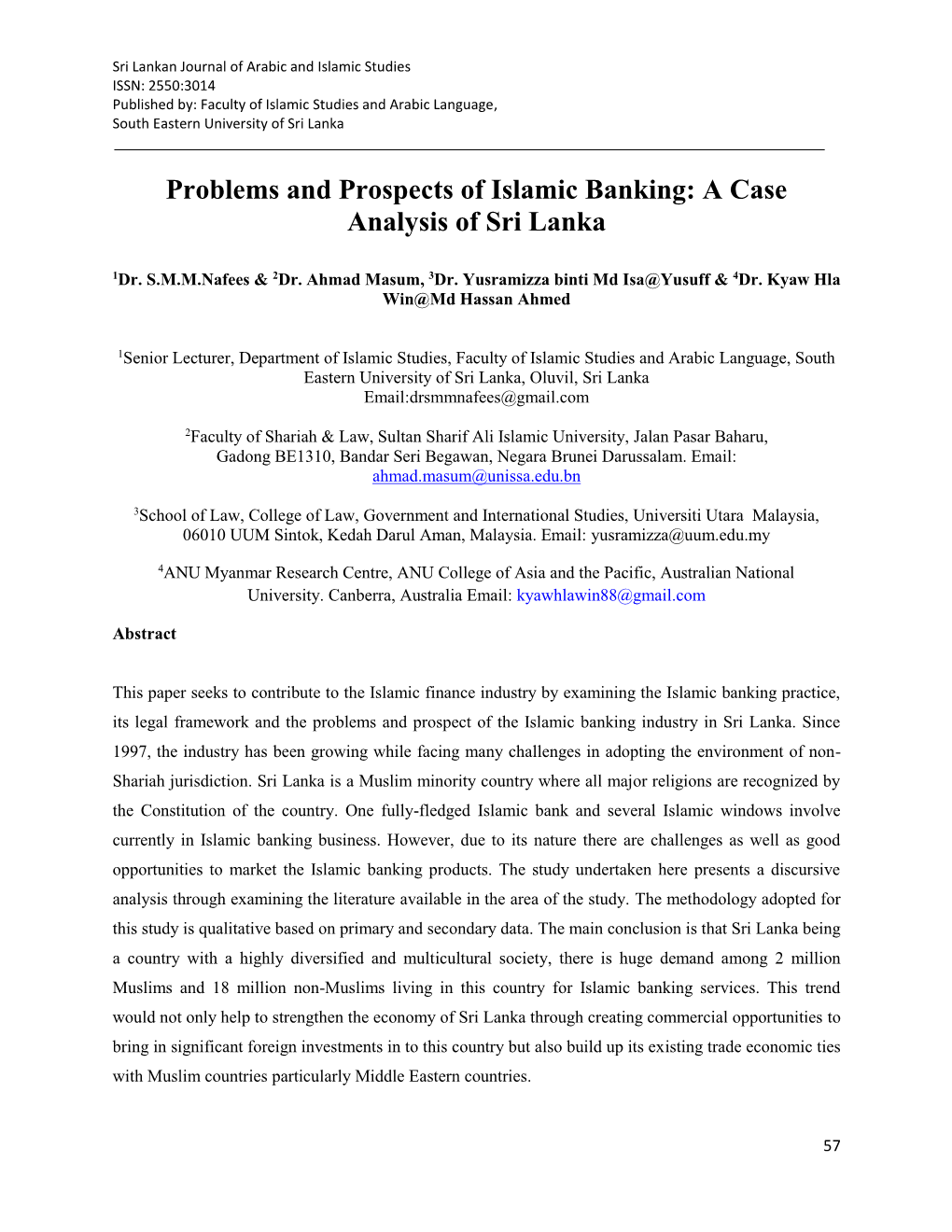 Problems and Prospects of Islamic Banking: a Case Analysis of Sri Lanka