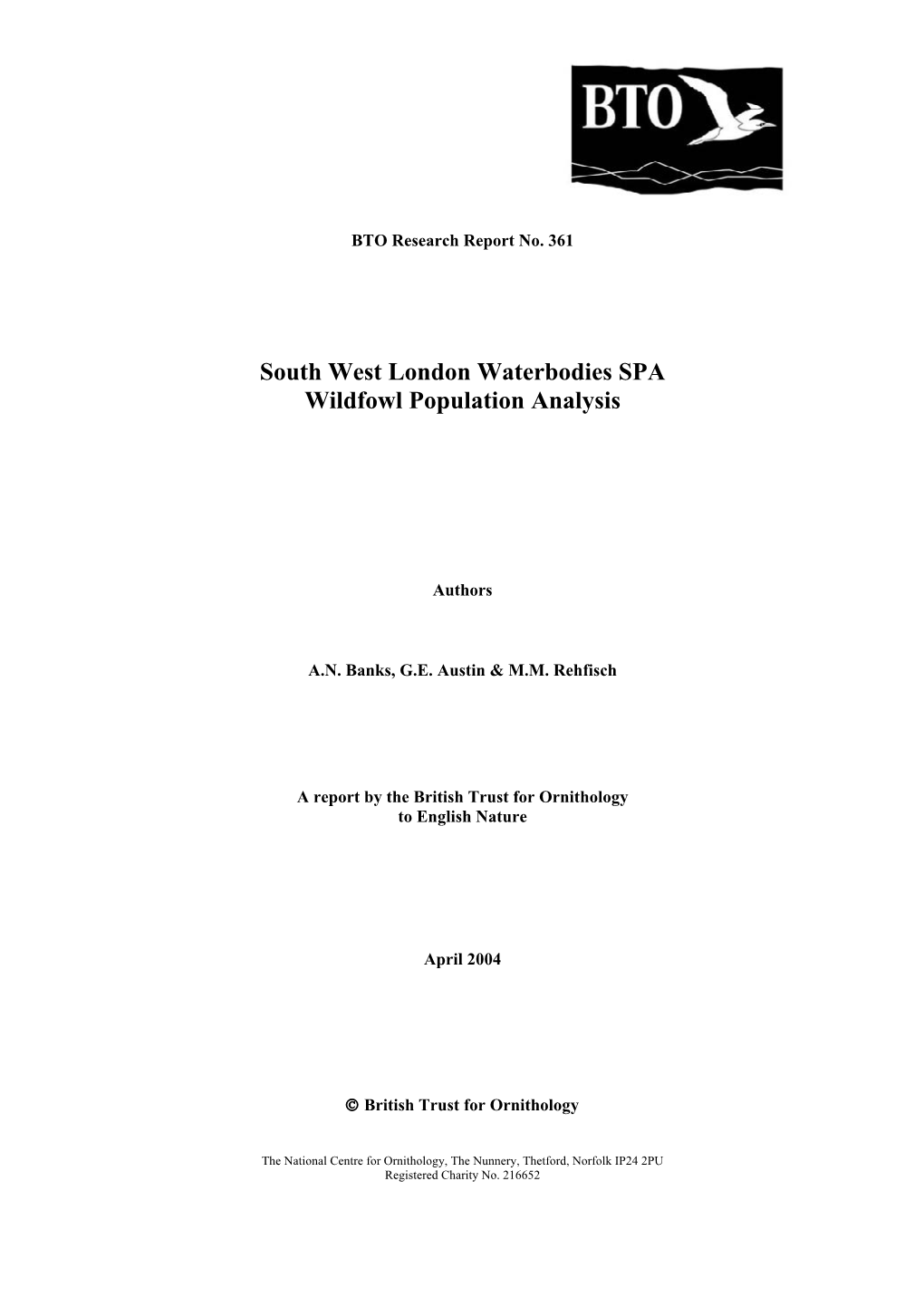 South West London Waterbodies SPA Wildfowl Population Analysis