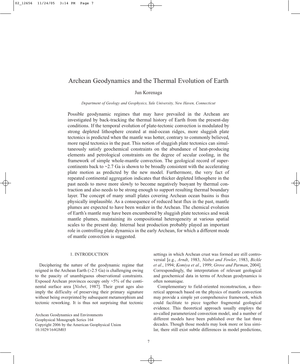 Archean Geodynamics and the Thermal Evolution of Earth