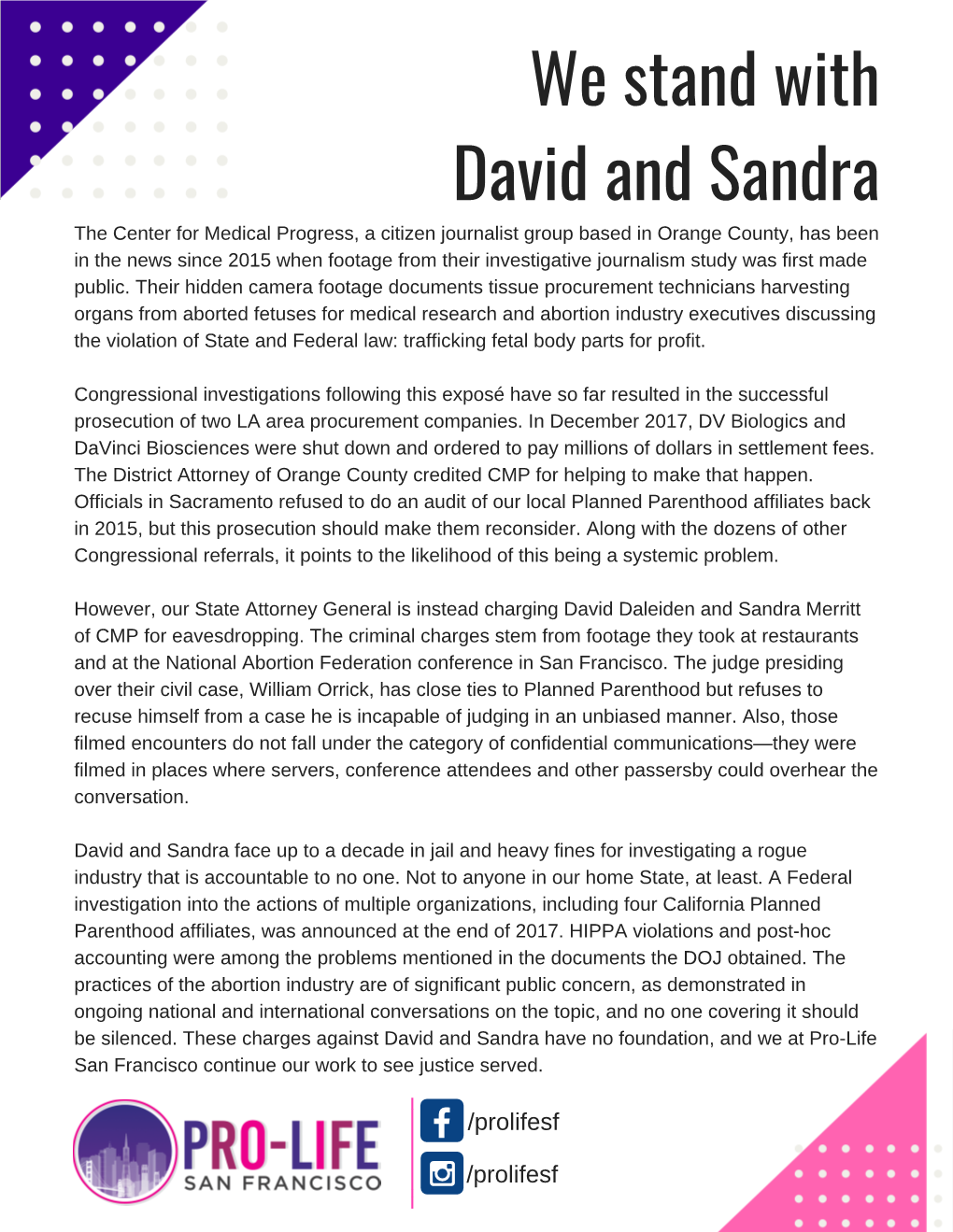 We Stand with David and Sandra