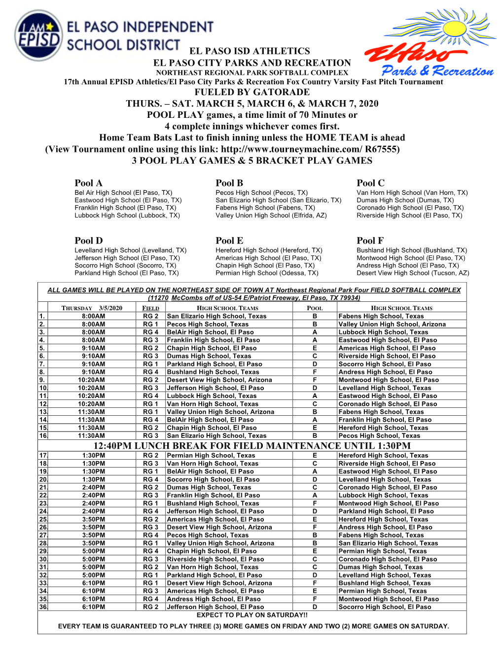 El Paso Isd Athletics El Paso City Parks and Recreation Fueled by Gatorade Thurs