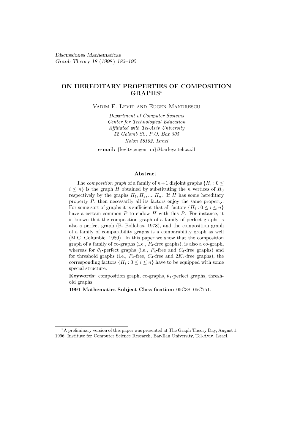 On Hereditary Properties of Composition Graphs∗