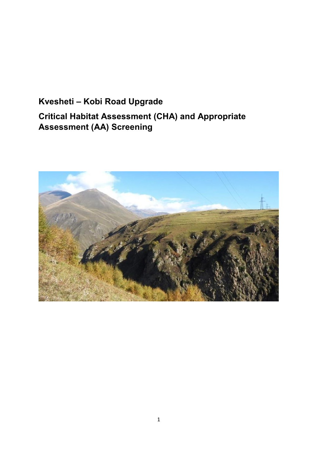 Kvesheti – Kobi Road Upgrade Critical Habitat Assessment (CHA) and Appropriate Assessment (AA) Screening