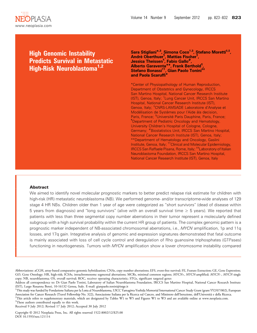 High Genomic Instability Predicts Survival in Metastatic High-Risk