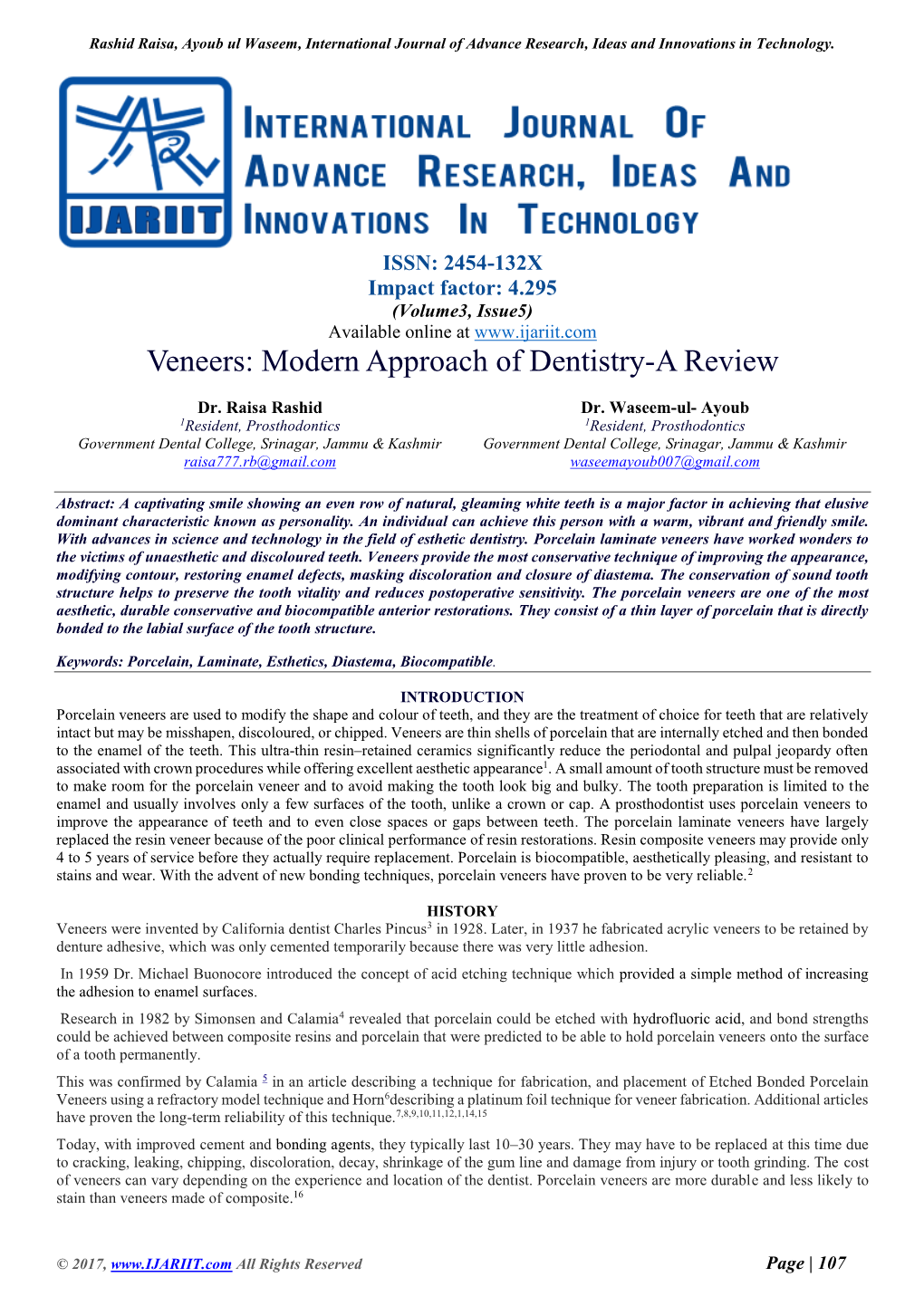 Veneers: Modern Approach of Dentistry-A Review