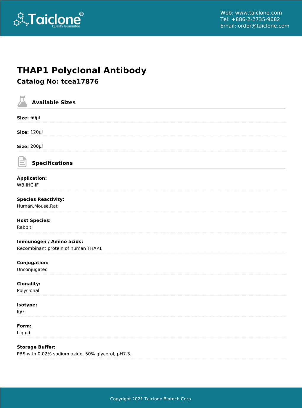 THAP1 Polyclonal Antibody Catalog No: Tcea17876