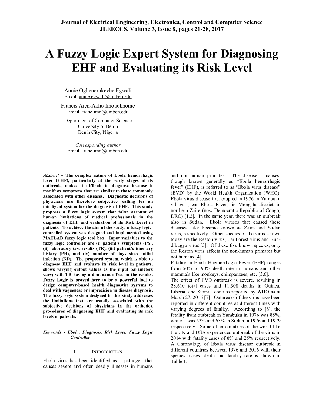 A Fuzzy Logic Expert System for Diagnosing EHF and Evaluating Its Risk Level