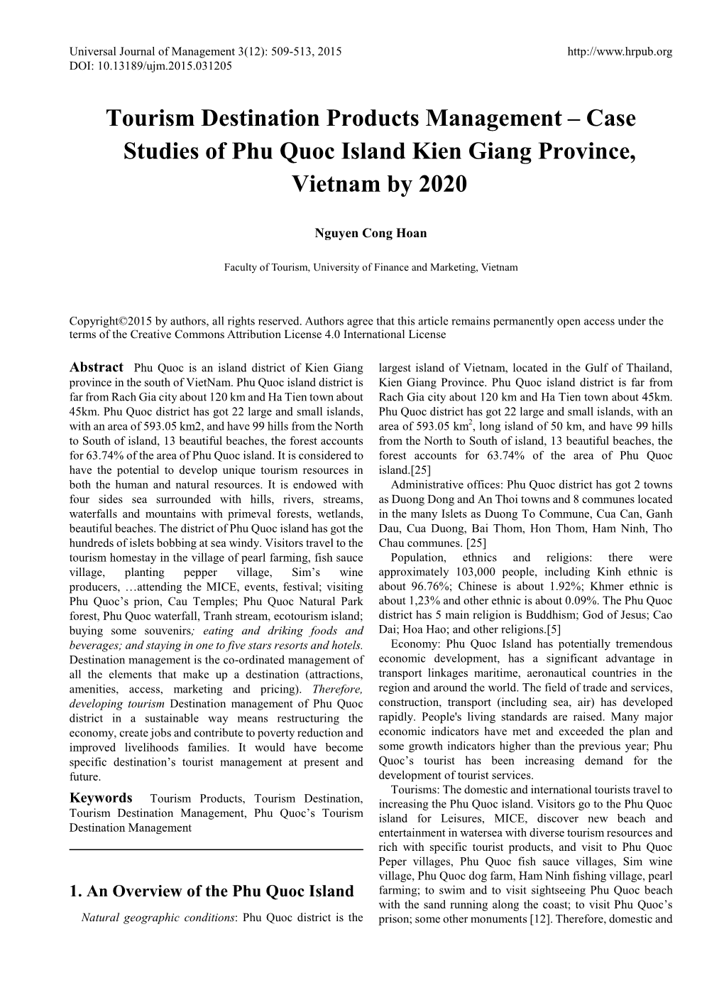 Case Studies of Phu Quoc Island Kien Giang Province, Vietnam by 2020