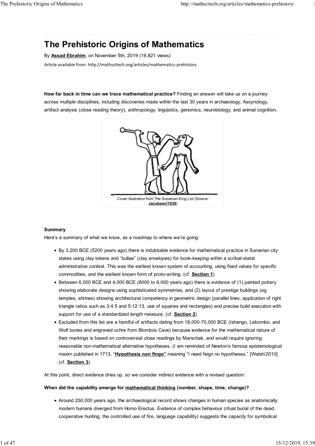 The Prehistoric Origins of Mathematics \253 Mathematical Science