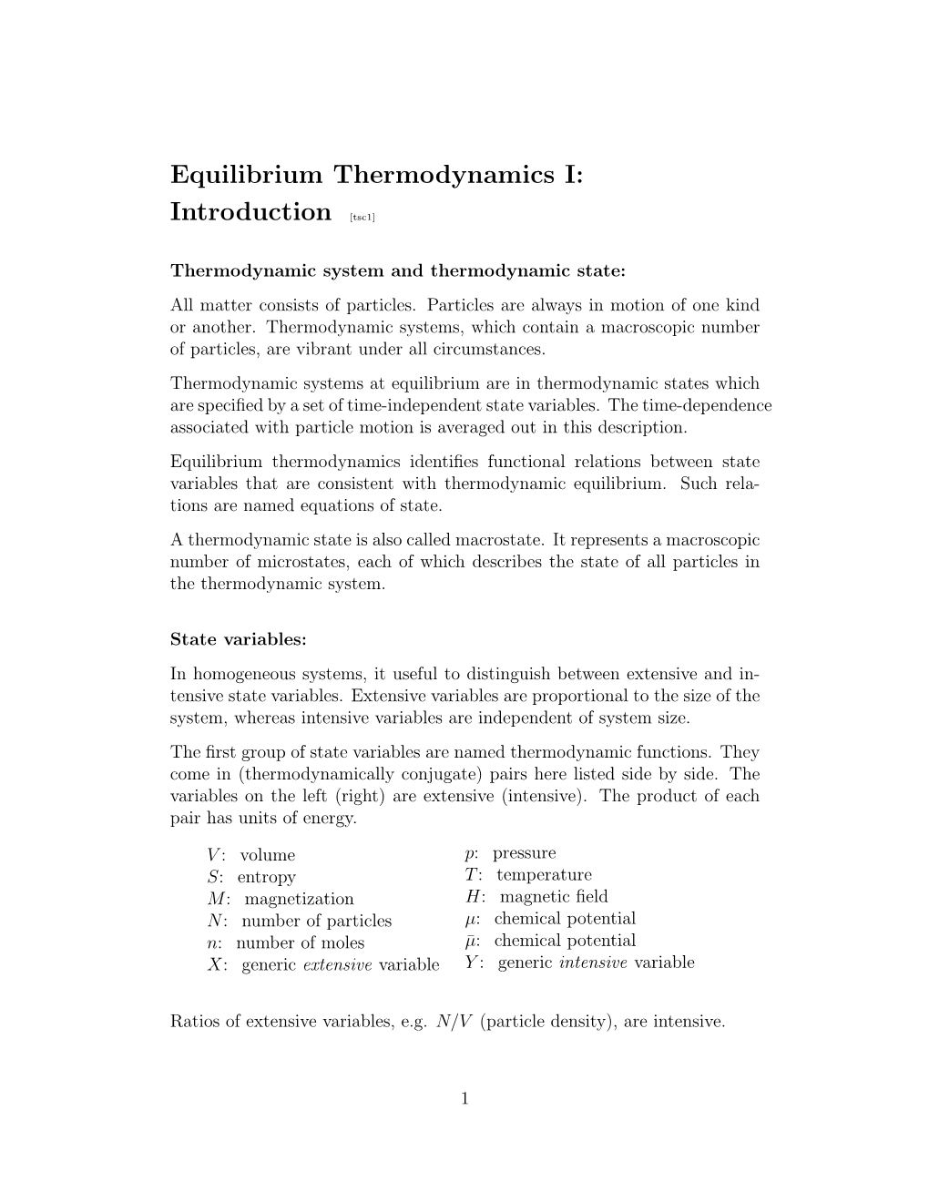 Equilibrium Thermodynamics I: Introduction [Tsc1]