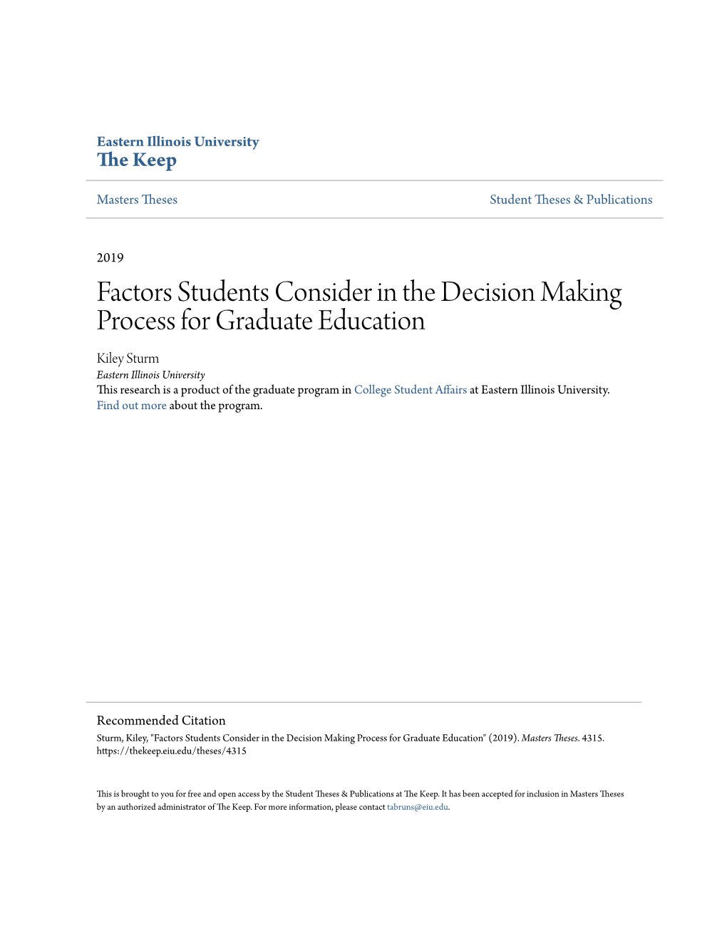 Factors Students Consider in the Decision Making Process For
