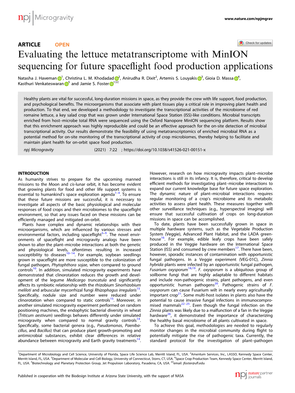 Evaluating the Lettuce Metatranscriptome with Minion Sequencing for Future Spaceﬂight Food Production Applications