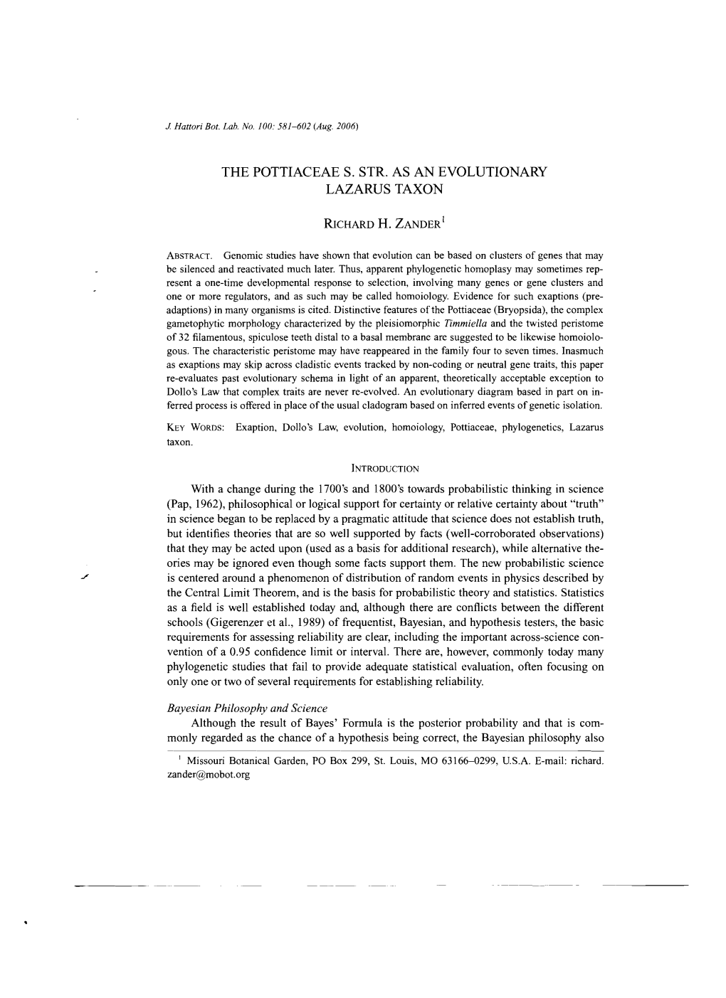 The Pottiaceae S. Str. As an Evolutionary Lazarus Taxon