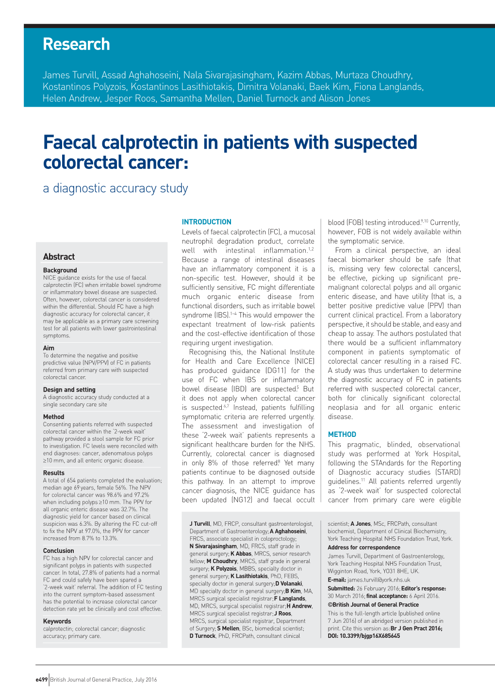 Faecal Calprotectin in Patients with Suspected Colorectal Cancer: a Diagnostic Accuracy Study