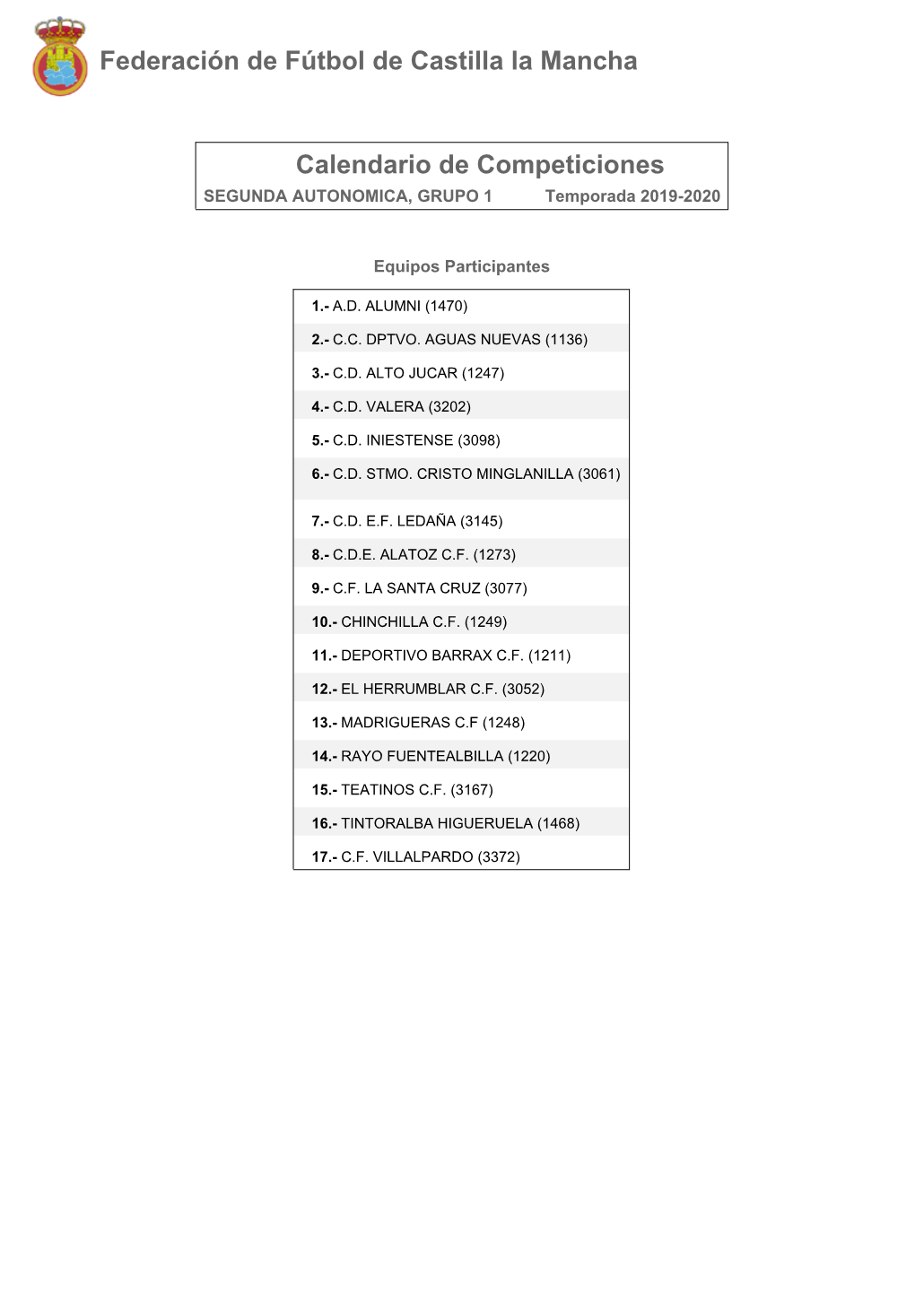 Calendario De Competición