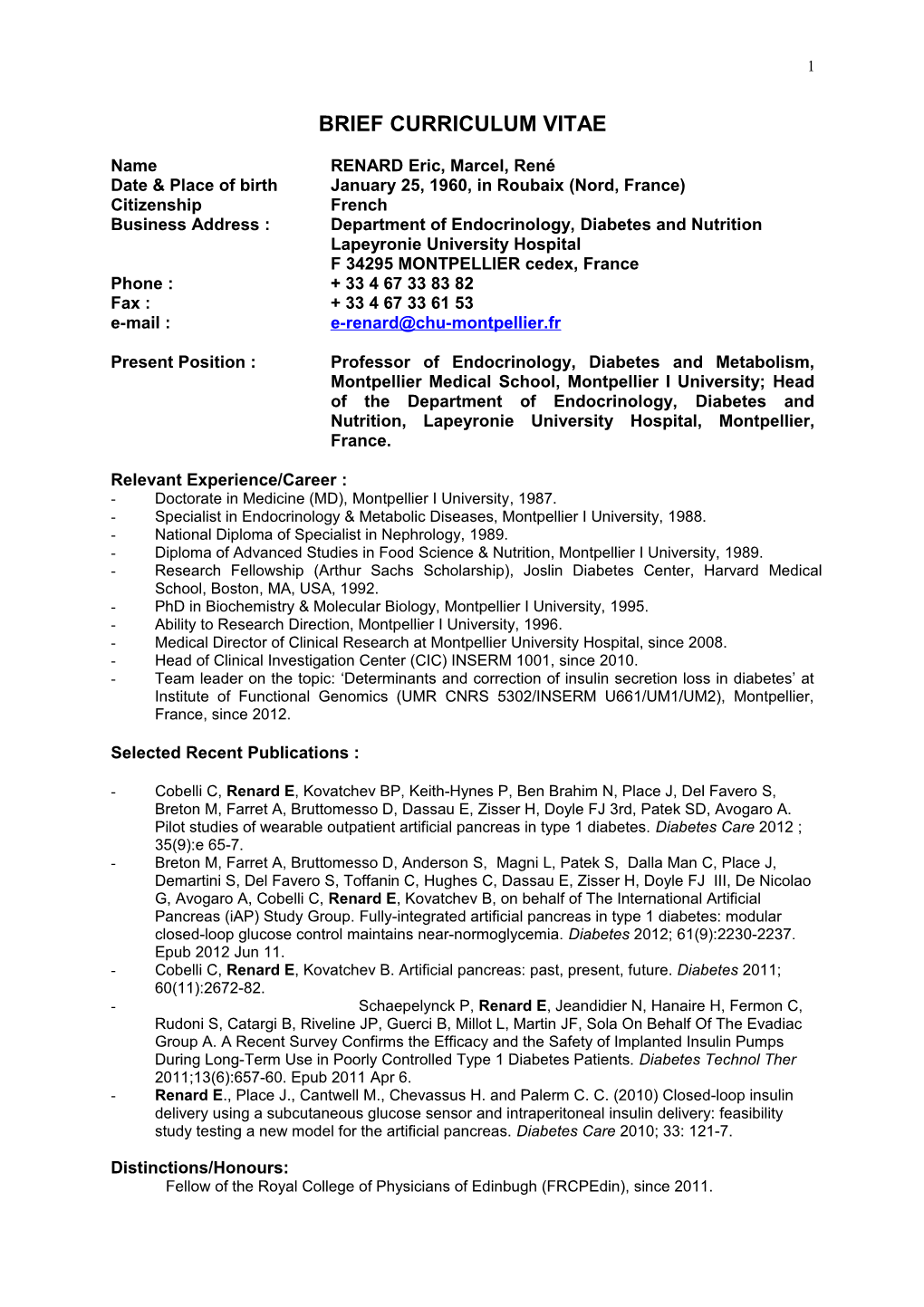 Brief Curriculum Vitae