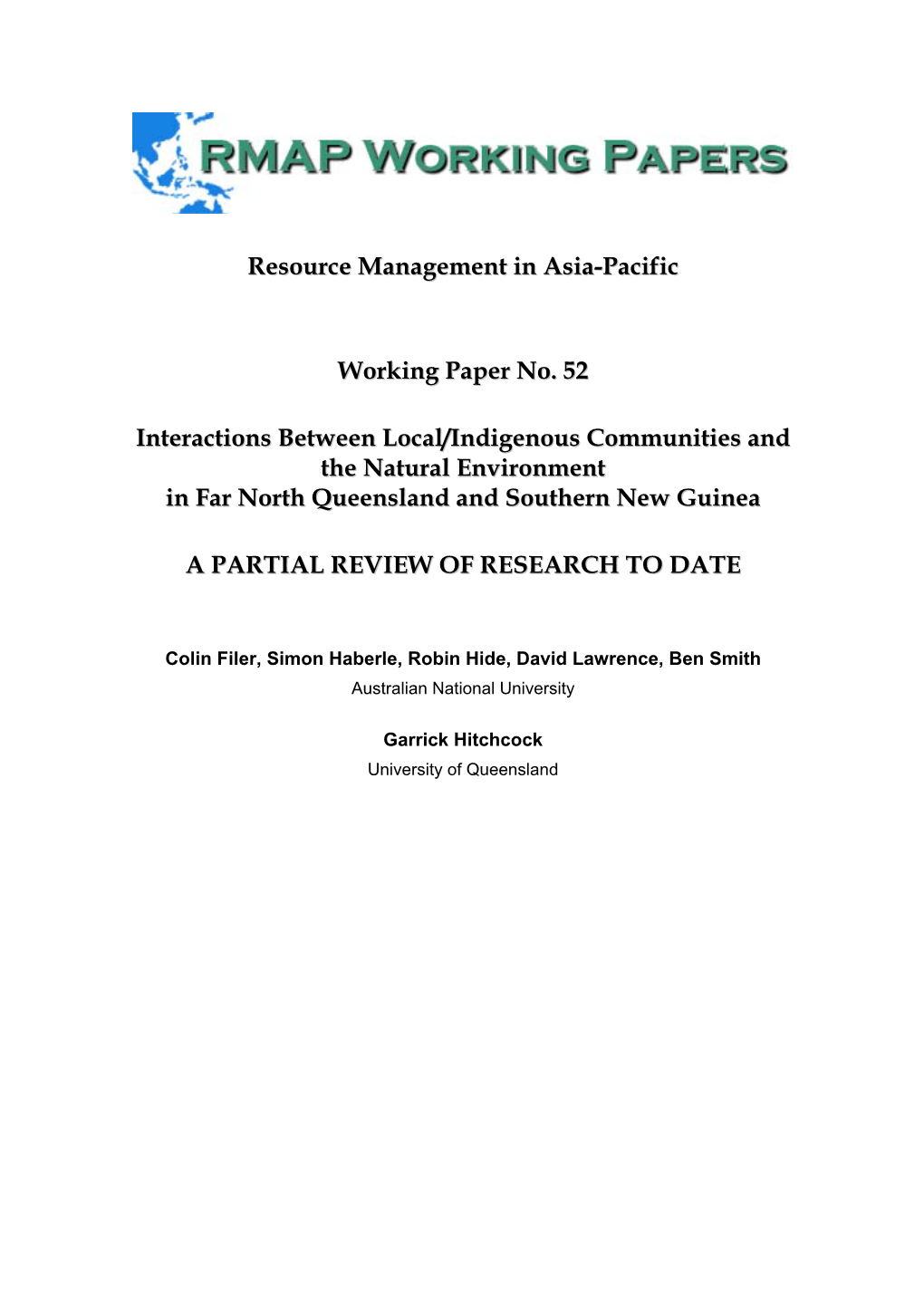 Interactions Between Local/Indigenous Communities and the Natural Environment in Far North Queensland and Southern New Guinea