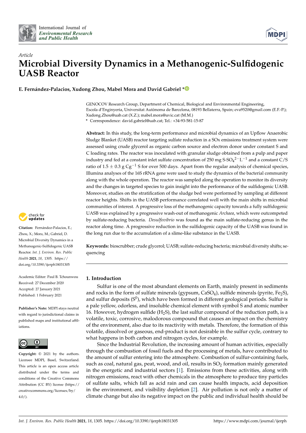 Microbial Diversity Dynamics in a Methanogenic-Sulfidogenic UASB Reactor