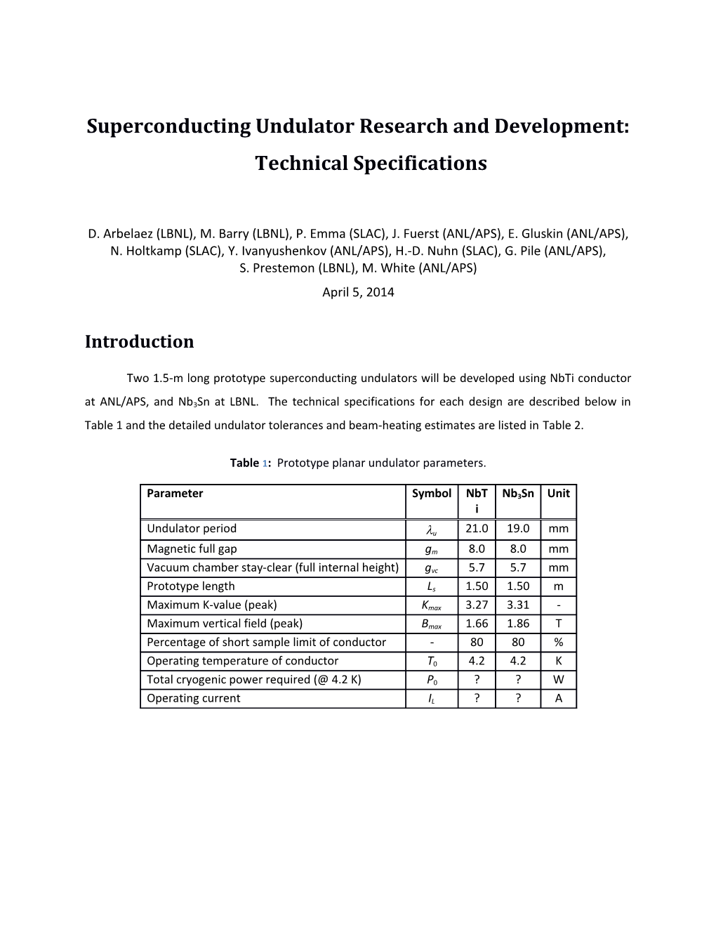 Tech. Specs. & Tolerances