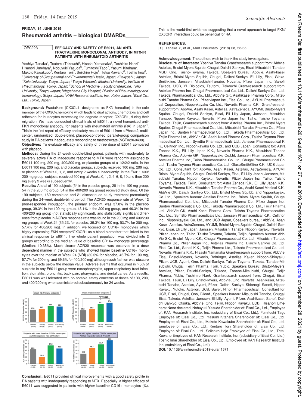 Rheumatoid Arthritis – Biological Dmards CX3CR1 Interaction Could Be Beneficial for RA